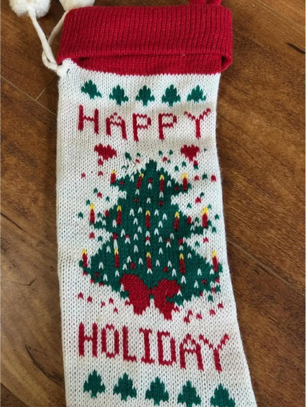Knitted Christmas Holiday Stocking with Tree Design